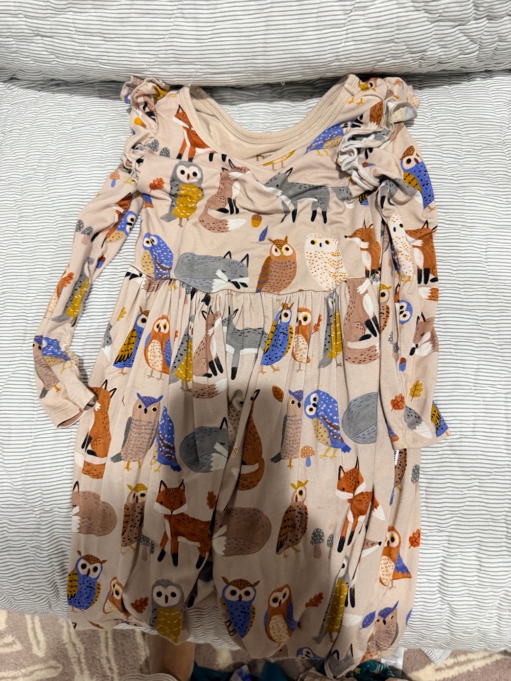 Little Sleepies Beige Woodland Print Long Sleeve Dress